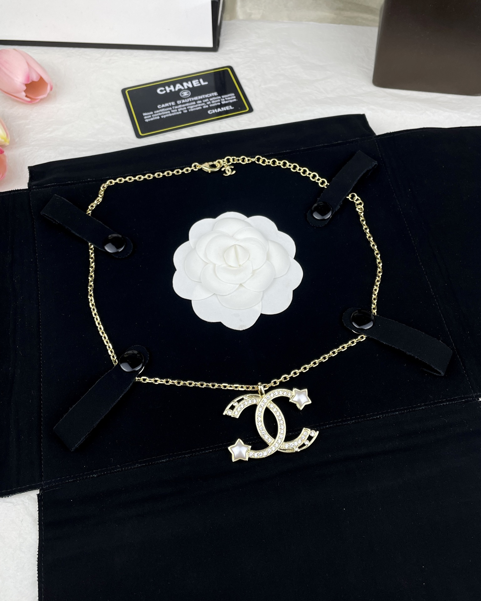 NO:100939,CHANE Xiaoxiang 24C new five-pointed star star double C diamond-set long chain necklace, Chanel necklace, chanel, chanel, necklace19860909CHANE 小香 24C新款五角星 星星双C镶钻长链项链,香奈儿项链,chanel,chanel,necklace,Jewelry