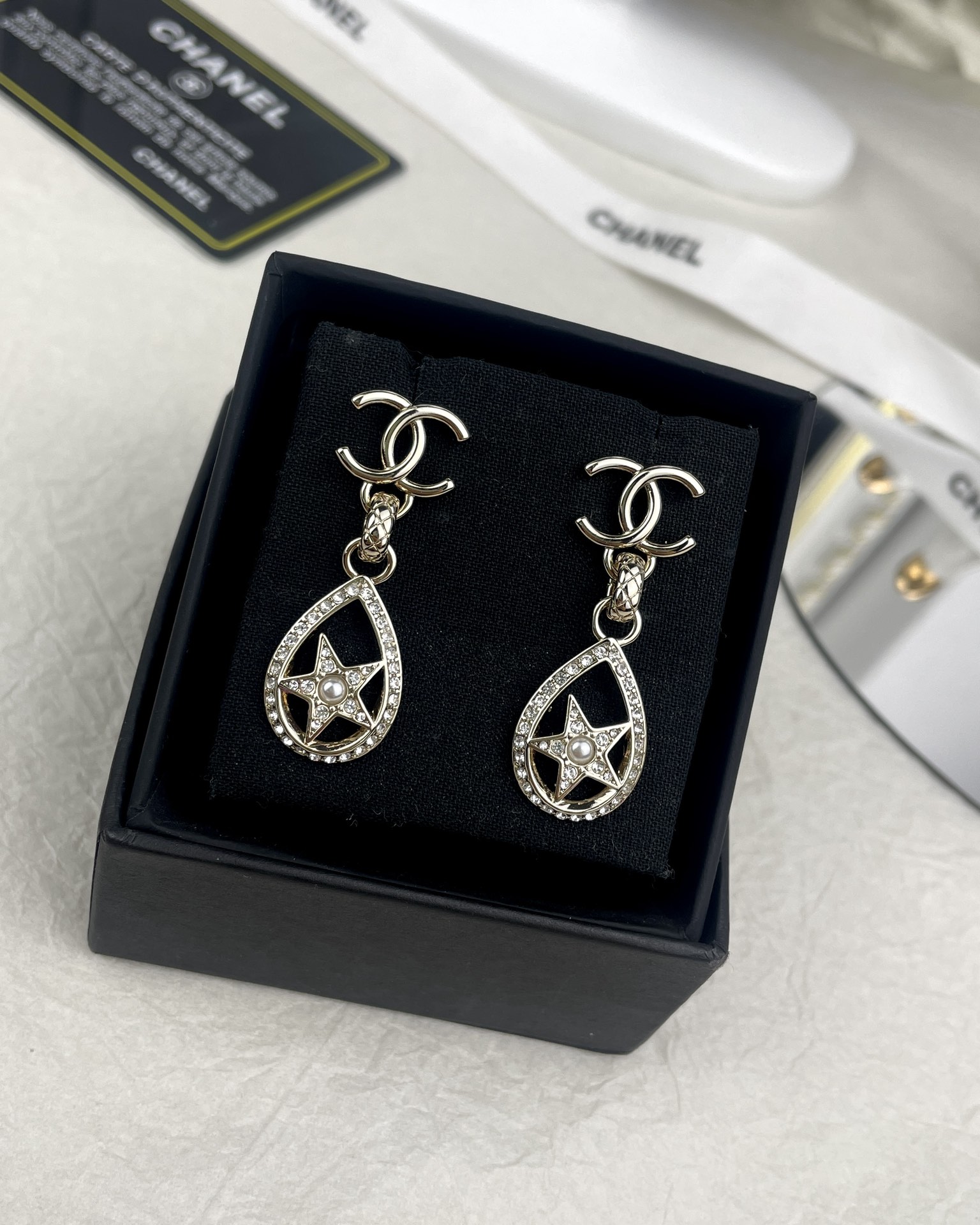 NO:101306,Xiaoxiang 24 new Star Water Drop Double C Rhinestone Earrings, Chanel Earrings, Chanel, earrings19860909小香 24新款星星水滴双C水钻耳环,香奈儿耳钉,chanel,earrings,Jewelry