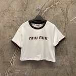 MiuMiu Clothing T-Shirt White Printing Spring Collection Short Sleeve