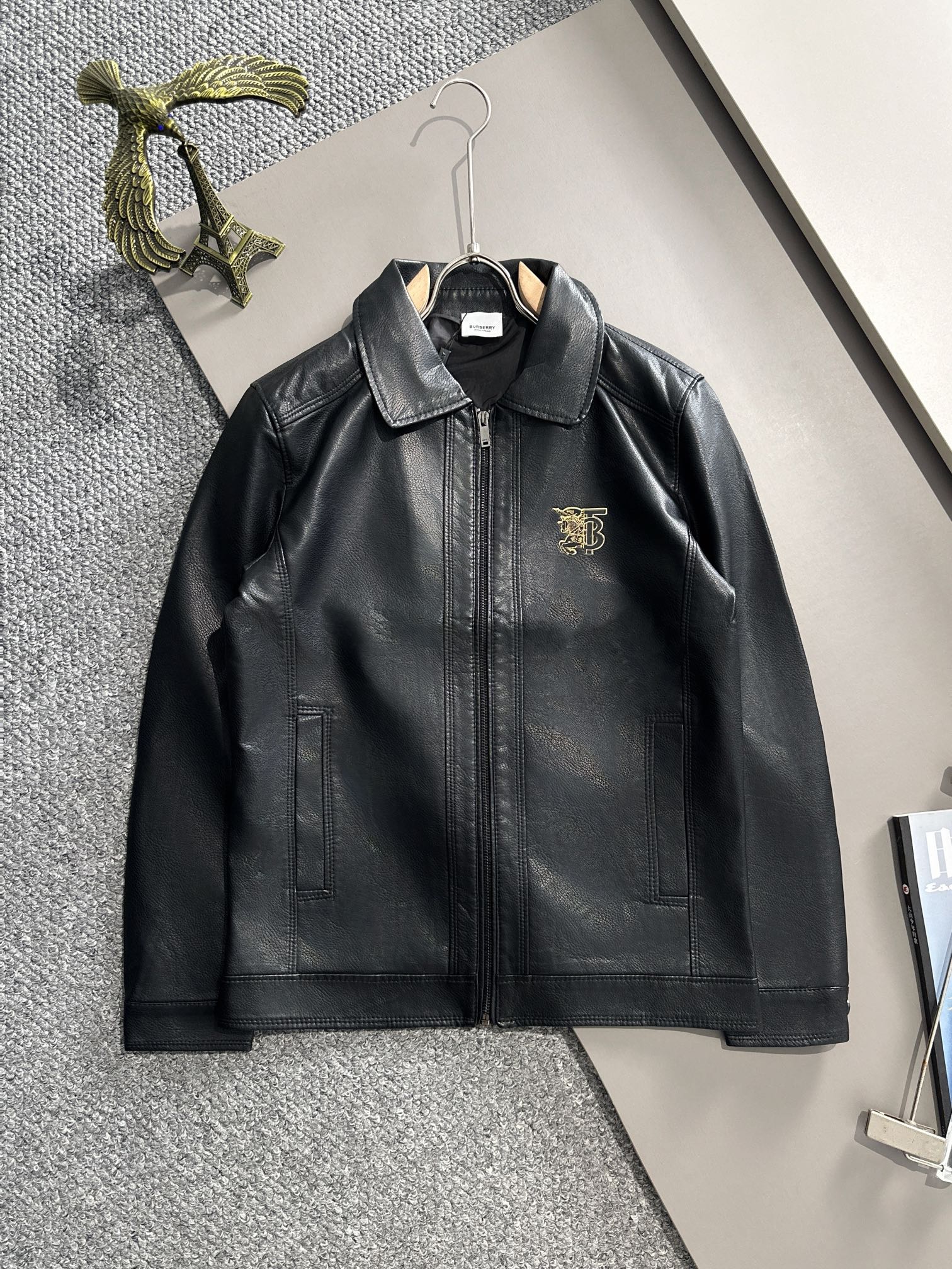 Chaqueta de cuero de solapa sencilla para hombre de Burberry otoño/invierno 2024, con poliéster de alta calidad persona…