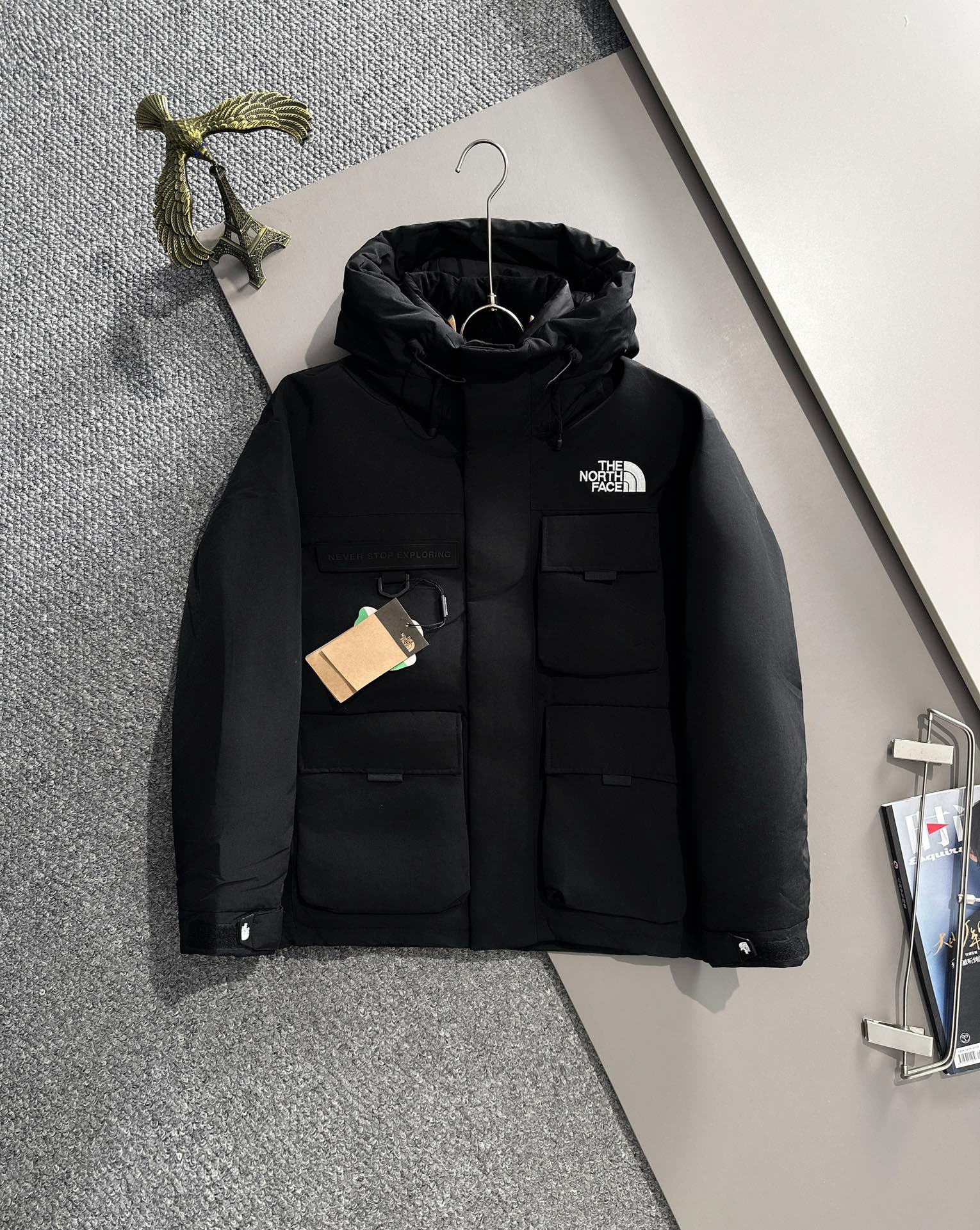 The North Face Clothing Down Jacket Black Grey White Embroidery Unisex Women Cotton Duck Down Goose Fall/Winter Collection Hooded Top