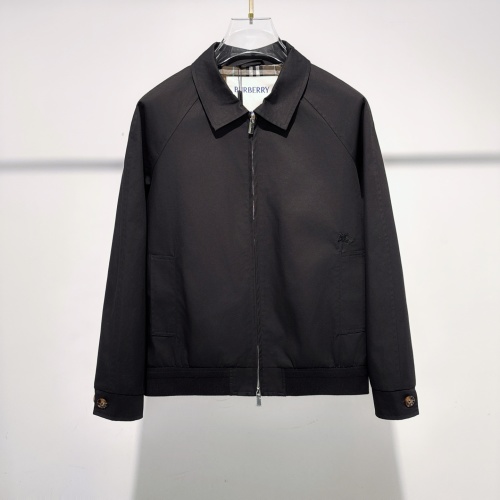 Burberry Men's Black Jacket with Check Lining and Equestrian Knight Embroidery 1 Burberry Men's Black Jacket with Check Lining and Equestrian Knight Embroidery