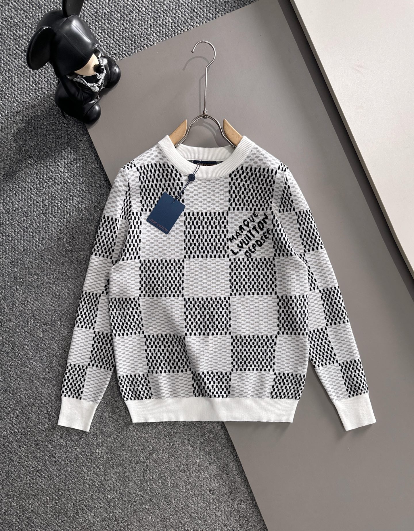 Louis Vuitton Men's Checkered Jacquard Wool Sweater, Slim Fit, Fall/Winter