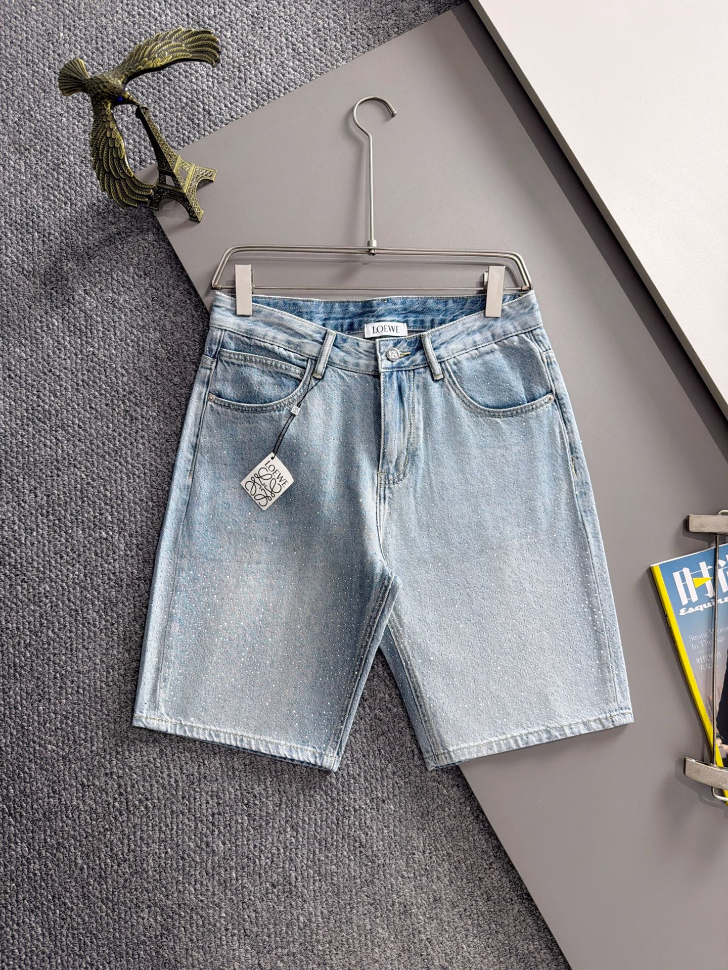 P160 Loewe nuevos jeans y shorts de mezclilla para verano 2026, tela de mezclilla de algodón japonés Denim de sarga pla…