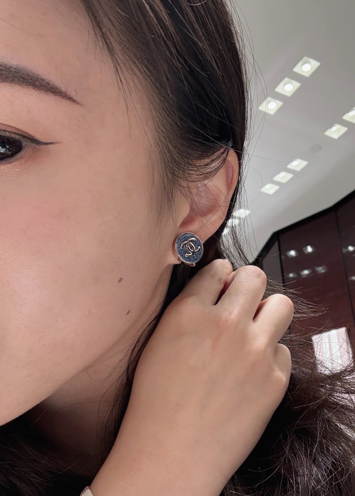 Chanel 高品质 细节如图 香双c圆形牛仔耳钉Z