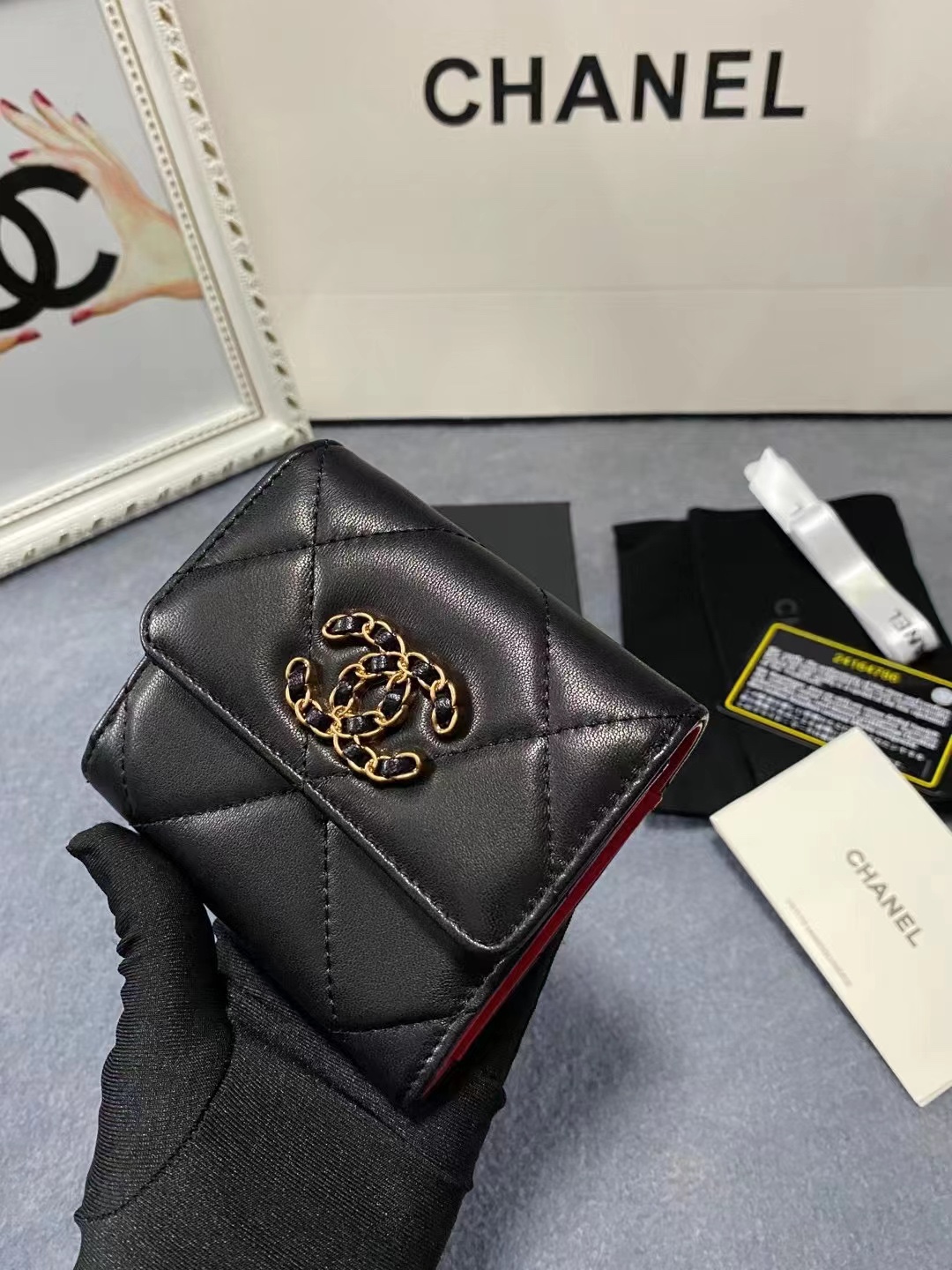 Chanel 19K Super-Heavy Diamond Stripe Chain Wallet AP0794 Size 9.3*10.6*3💰270 - 图片 4