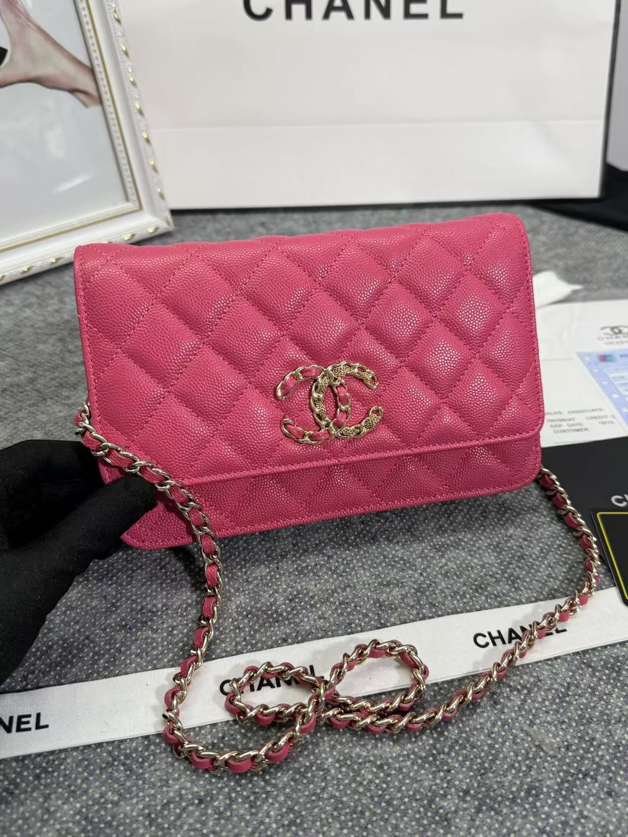 Chane ap-1794  2020新款进口牛皮细球纹woc太爱了！一眼就看上logo比经典款的大 一