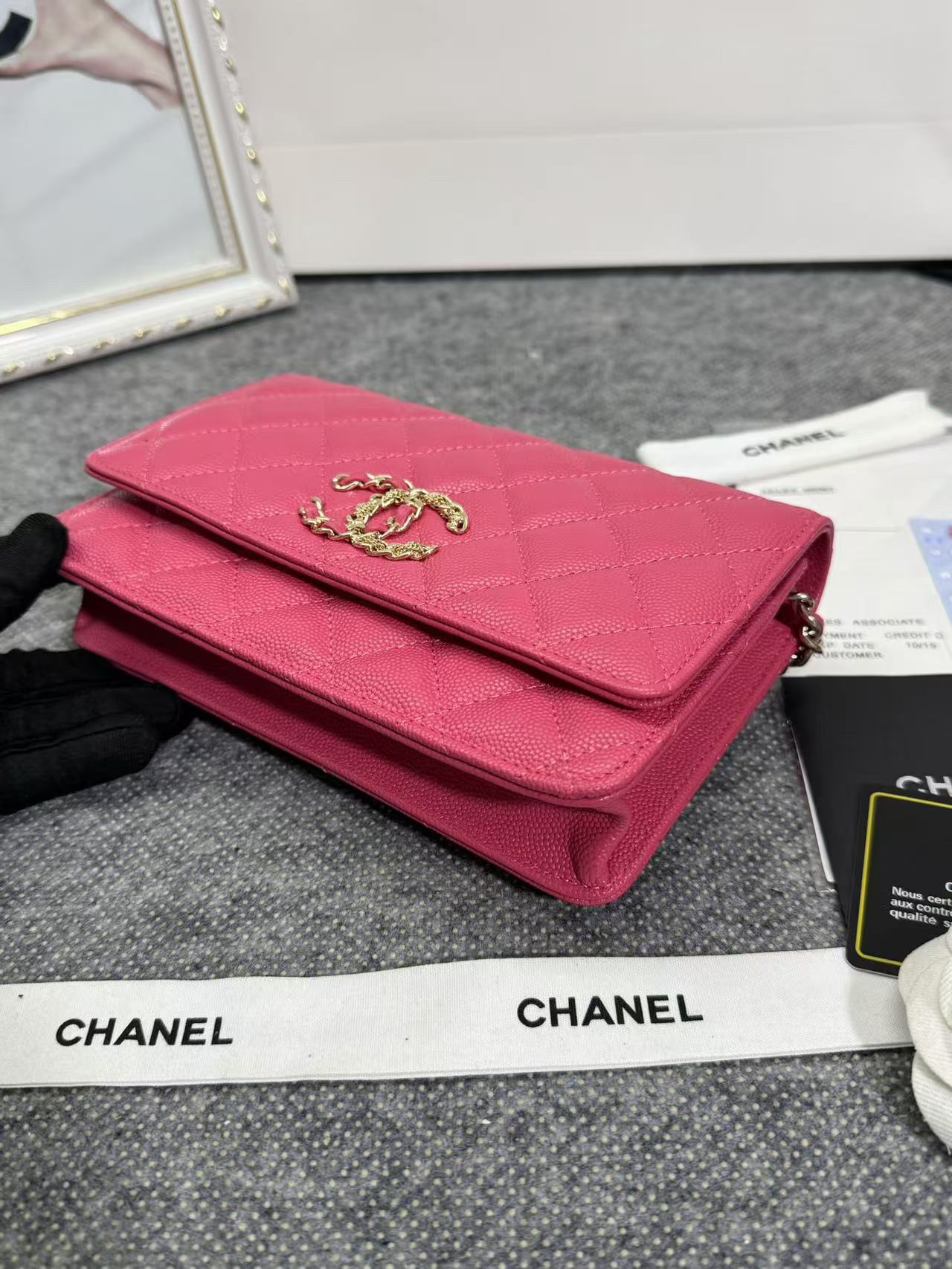 Chane ap-1794  2020新款进口牛皮细球纹woc太爱了！一眼就看上logo比经典款的大 一
