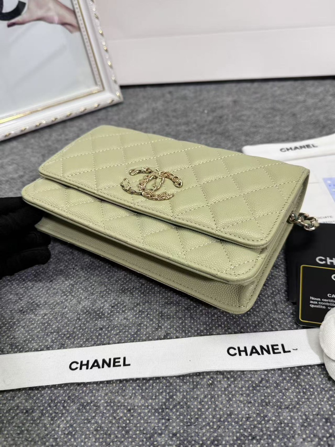 Chane ap-1794  2020新款进口牛皮细球纹woc太爱了！一眼就看上logo比经典款的大 一