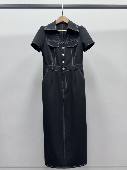 Gucci Women's Black Denim Midi Shirtdress with Contrast Stitching 1 Gucci Women's Black Denim Midi Shirtdress with Contrast Stitching
