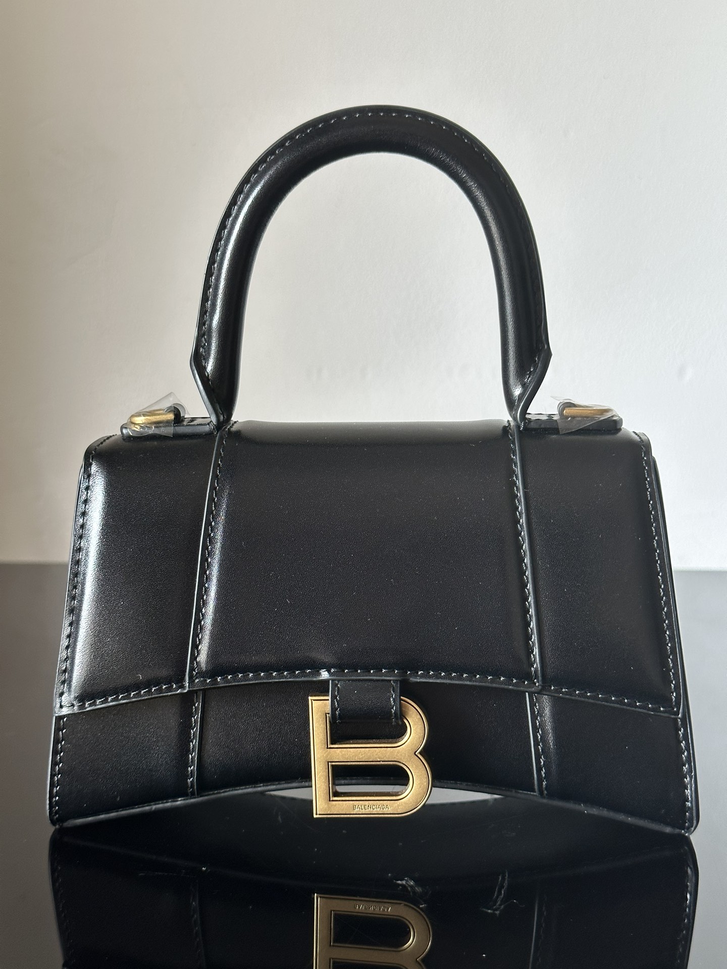 Hourglass bag crocodile-embossed calfskin black B-turn-lock handbag
