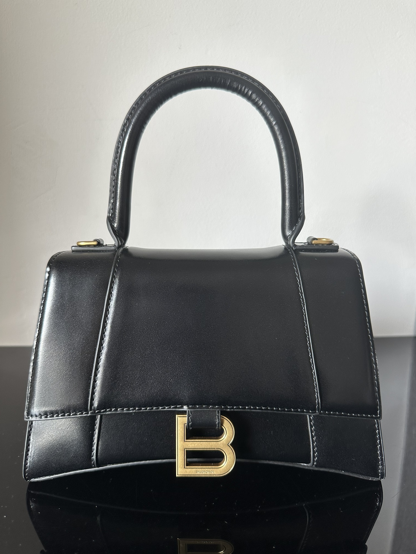 Balenciaga Hourglass Bag Crocodile-Embossed Calfskin Black B Logo Buckle Handbag