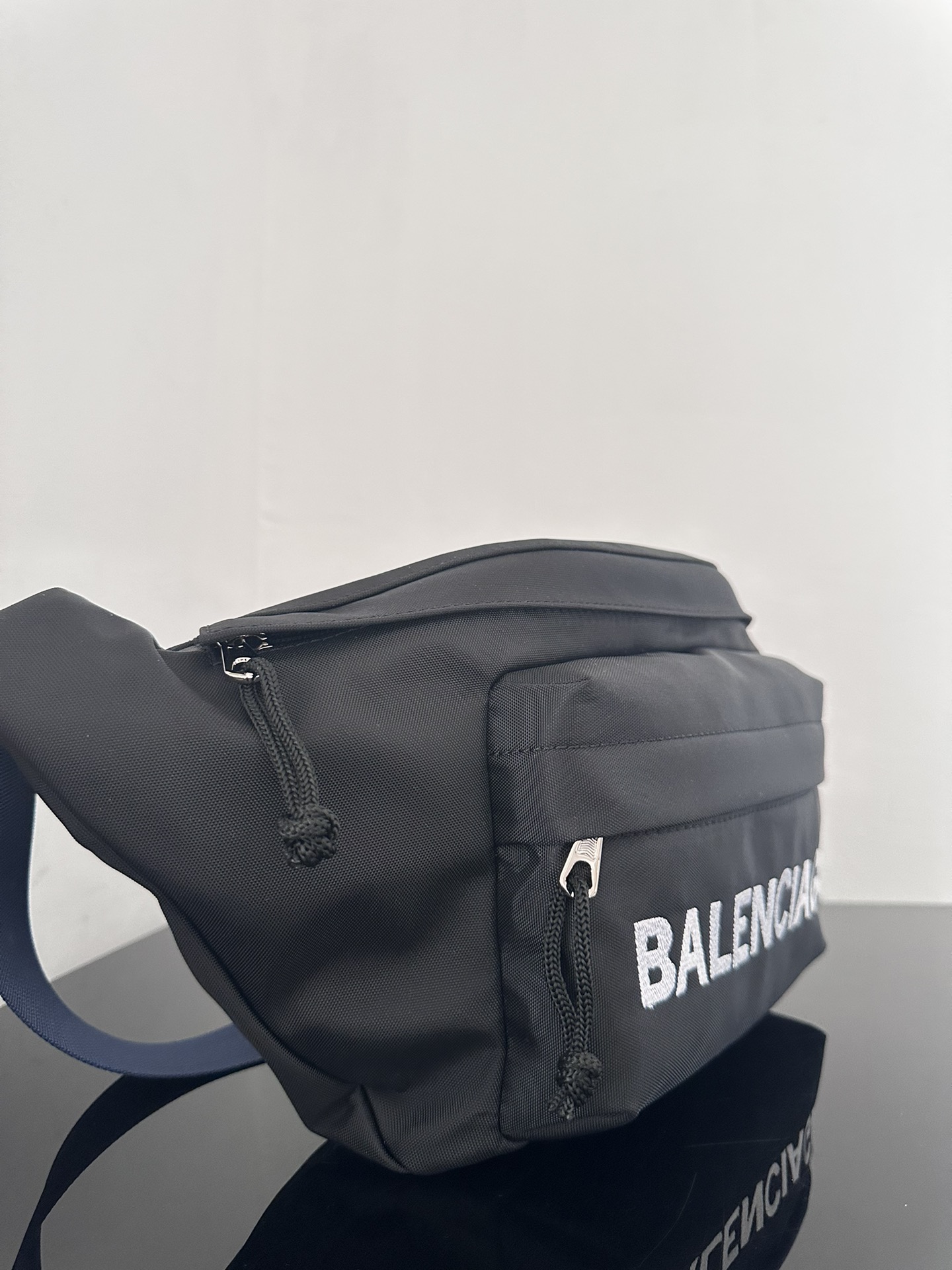 Balenciaga Canvas Embroidered Belt Bag [Black and White]