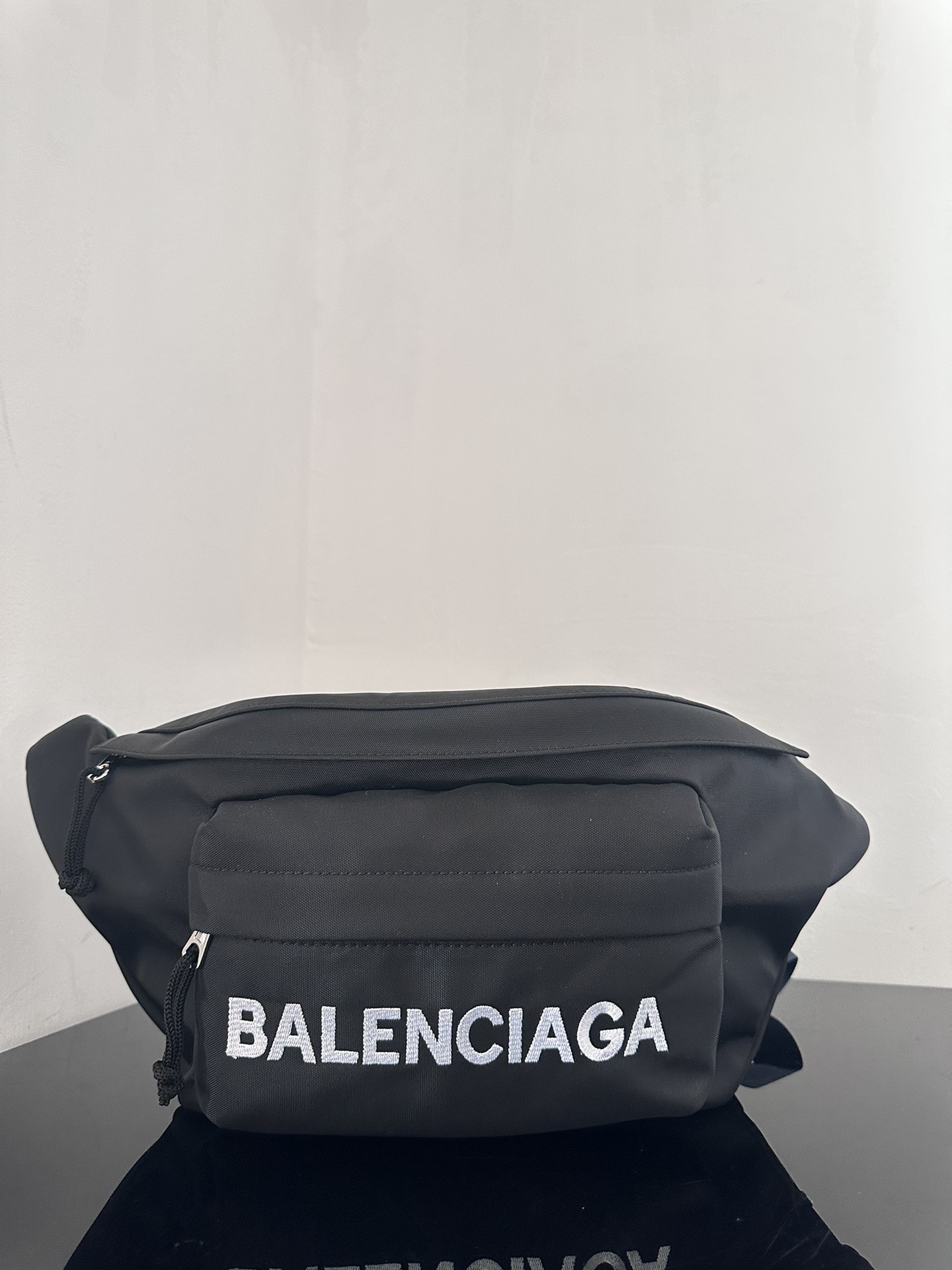 Balenciaga Canvas Embroidered Belt Bag [Black and White]