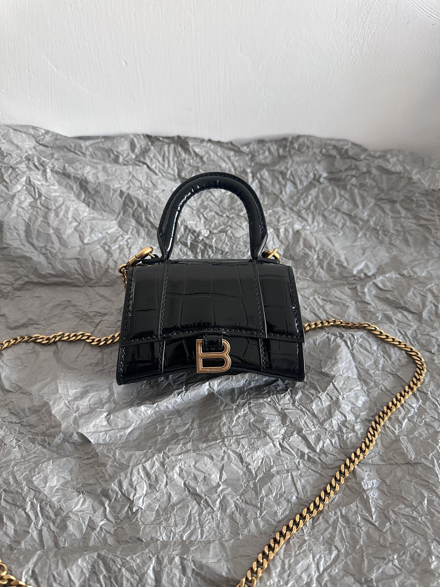 Hourglass Bag Crocodile Pattern Nano Mini Chain Handbag