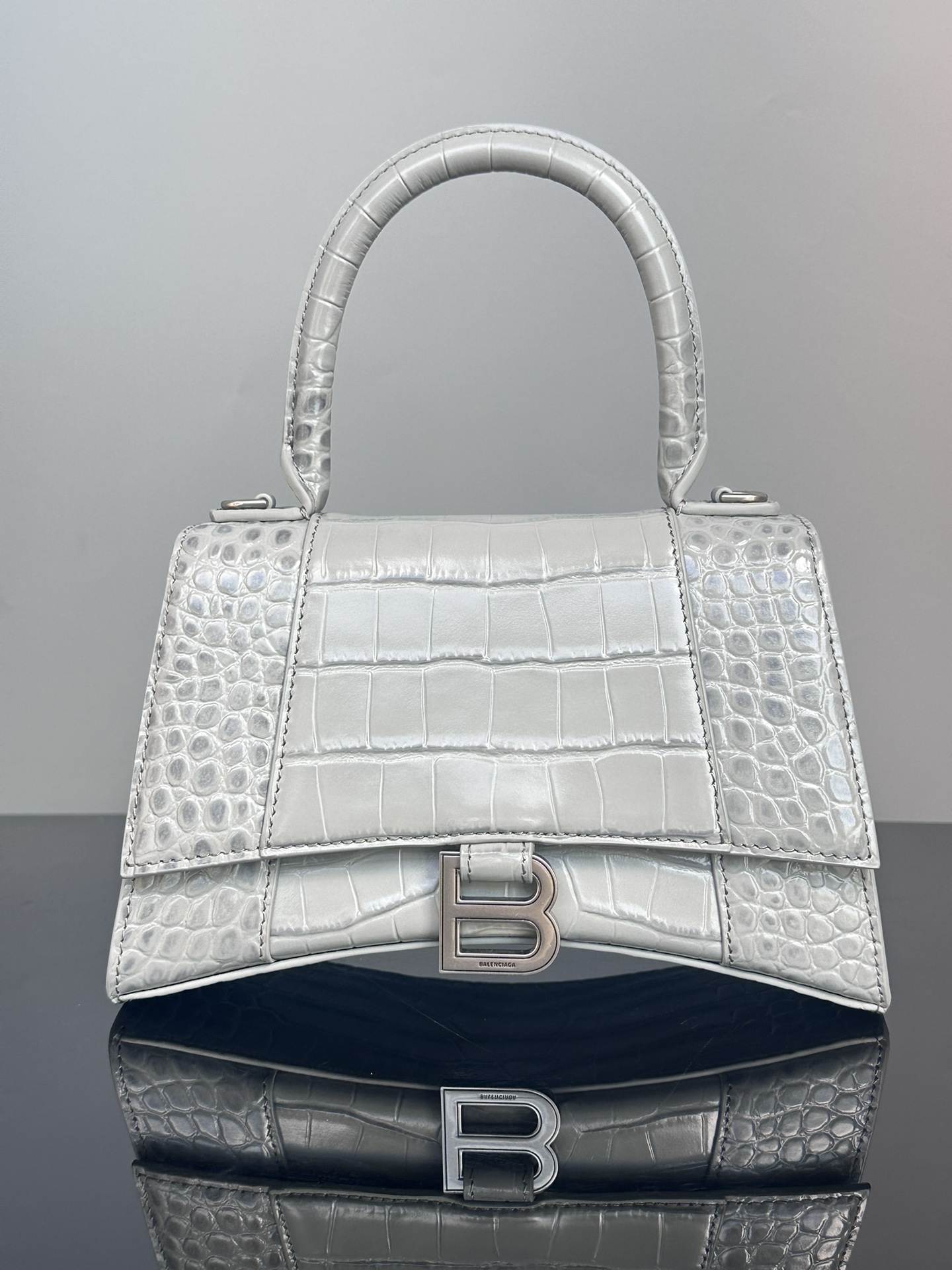Hourglass bag crocodile-embossed calfskin B buckle top handle crossbody