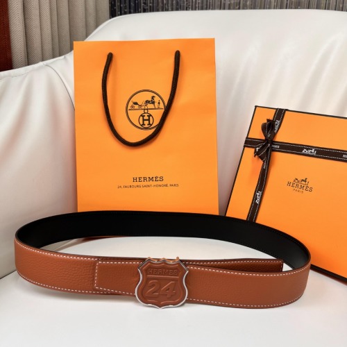 Ceinture Hermes en cuir de veau avec boucle signature 'H' - Largeur 3.8cm 1 Ceinture Hermes en cuir de veau avec boucle signature 'H' - Largeur 3.8cm