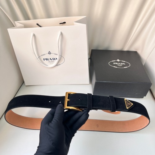 Prada Suede Leather Belt with Enamel Triangle Logo Buckle, Unisex Style 1 Prada Suede Leather Belt with Enamel Triangle Logo Buckle, Unisex Style