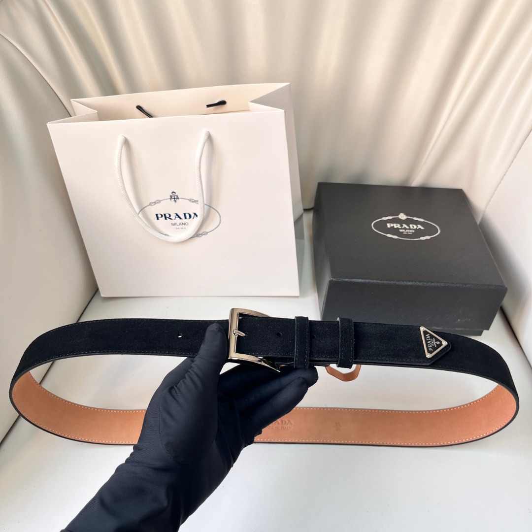 Prada Suede Leather Belt with Enamel Triangle Logo - Unisex Style 2 o 1ie86jemk80v6v410855hu2phd