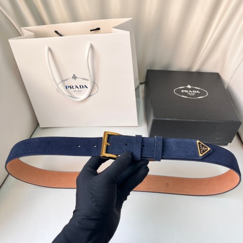 Prada Suede Leather Belt with Enamel Triangle Logo, 3.5cm Width 1 Prada Suede Leather Belt with Enamel Triangle Logo, 3.5cm Width