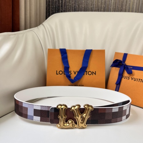 Louis Vuitton Men's Mosaic Pattern Belt, 4cm Width, Reversible, with Gift Packaging
