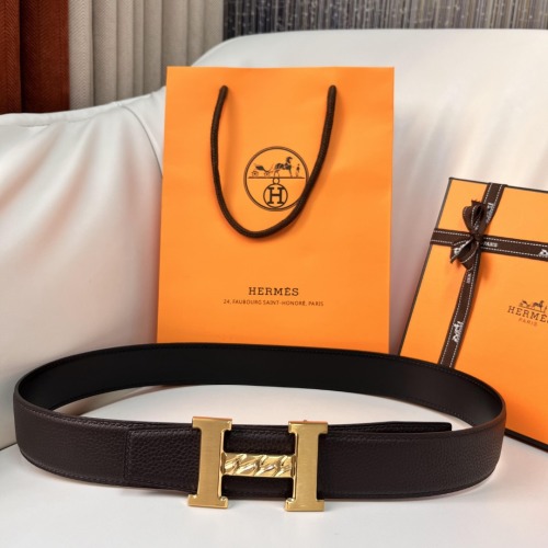 Ceinture Hermès en Cuir Marron avec Boucle H Dorée, Largeur 3.8cm 1 Ceinture Hermès en Cuir Marron avec Boucle H Dorée, Largeur 3.8cm