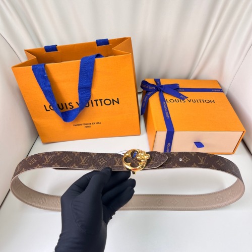 Louis Vuitton Women's Belt 3cm, Designer Canvas and Leather with Flower Buckle 1 Louis Vuitton Women's Belt 3cm, Designer Canvas and Leather with Flower Buckle