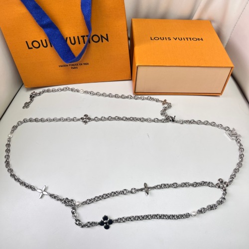Louis Vuitton Silver-Tone Flower and LV Logo Chain Belt with Pearl Accents 1 Louis Vuitton Silver-Tone Flower and LV Logo Chain Belt with Pearl Accents