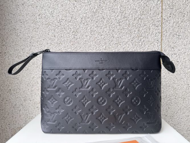 Louis Vuitton Pochette Voyage Souple Monogram Shadow Leather Clutch 1 Louis Vuitton Pochette Voyage Souple Monogram Shadow Leather Clutch