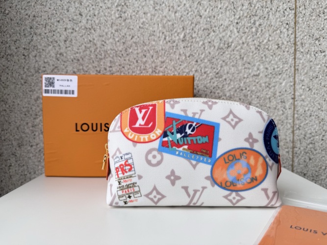 Louis Vuitton Cosmetic Pouch PM Monogram Sand with Vintage Stickers 1 Louis Vuitton Cosmetic Pouch PM Monogram Sand with Vintage Stickers