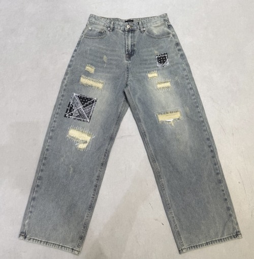 Balenciaga BLCG Distressed Wide-Leg Jeans with Patches, Unisex Denim Pants 1 Balenciaga BLCG Distressed Wide-Leg Jeans with Patches, Unisex Denim Pants