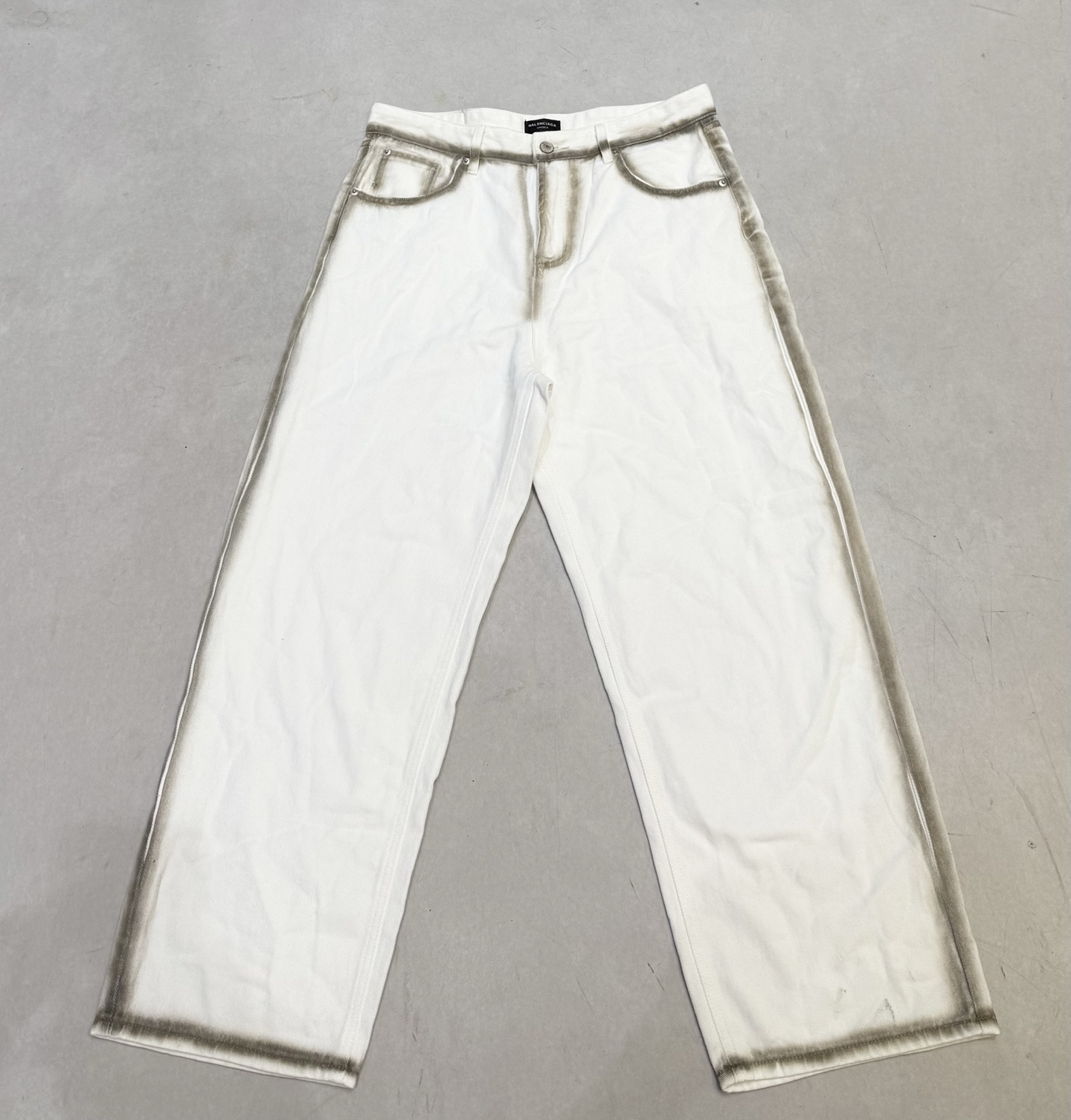 Balenciaga White Wide-Leg Jeans with Distressed Dyed Detailing