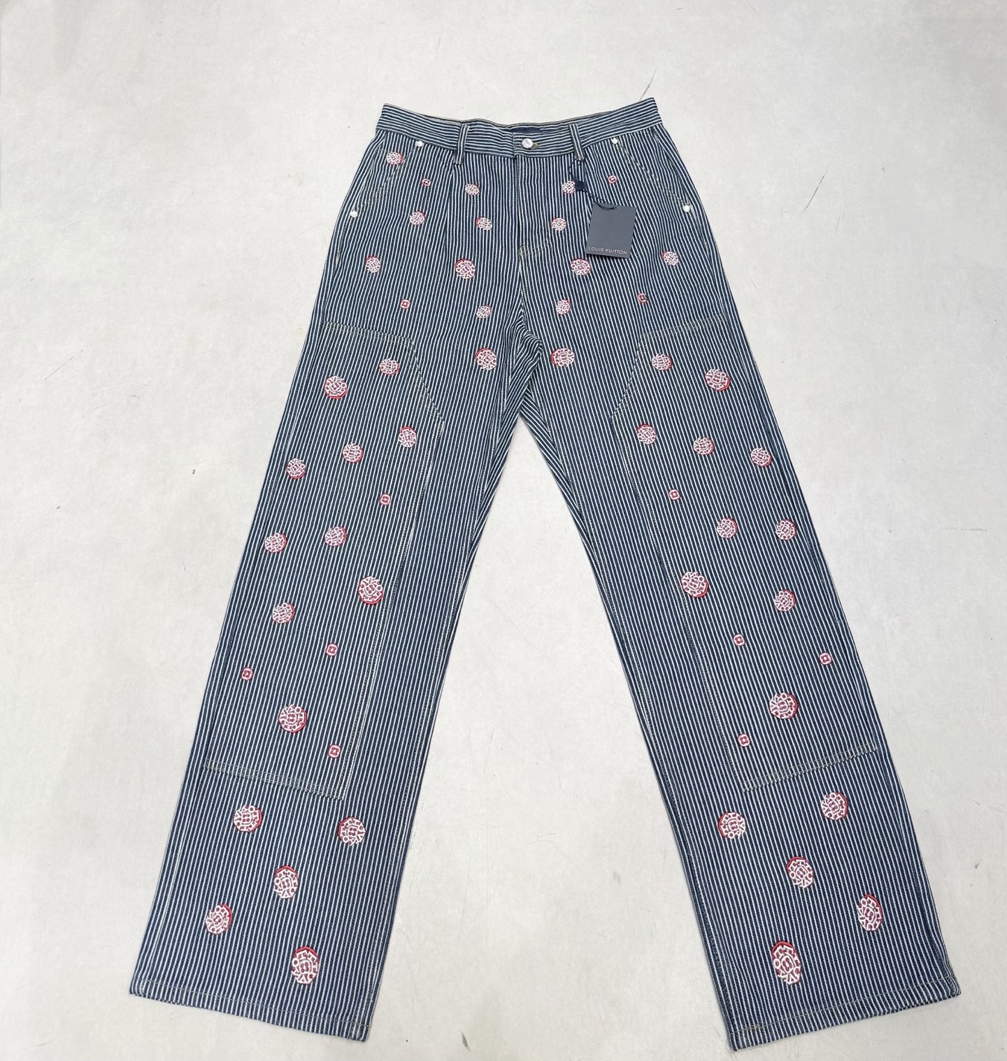 Louis Vuitton x Pharrell Williams Sakura Rhinestone Striped Denim Jeans