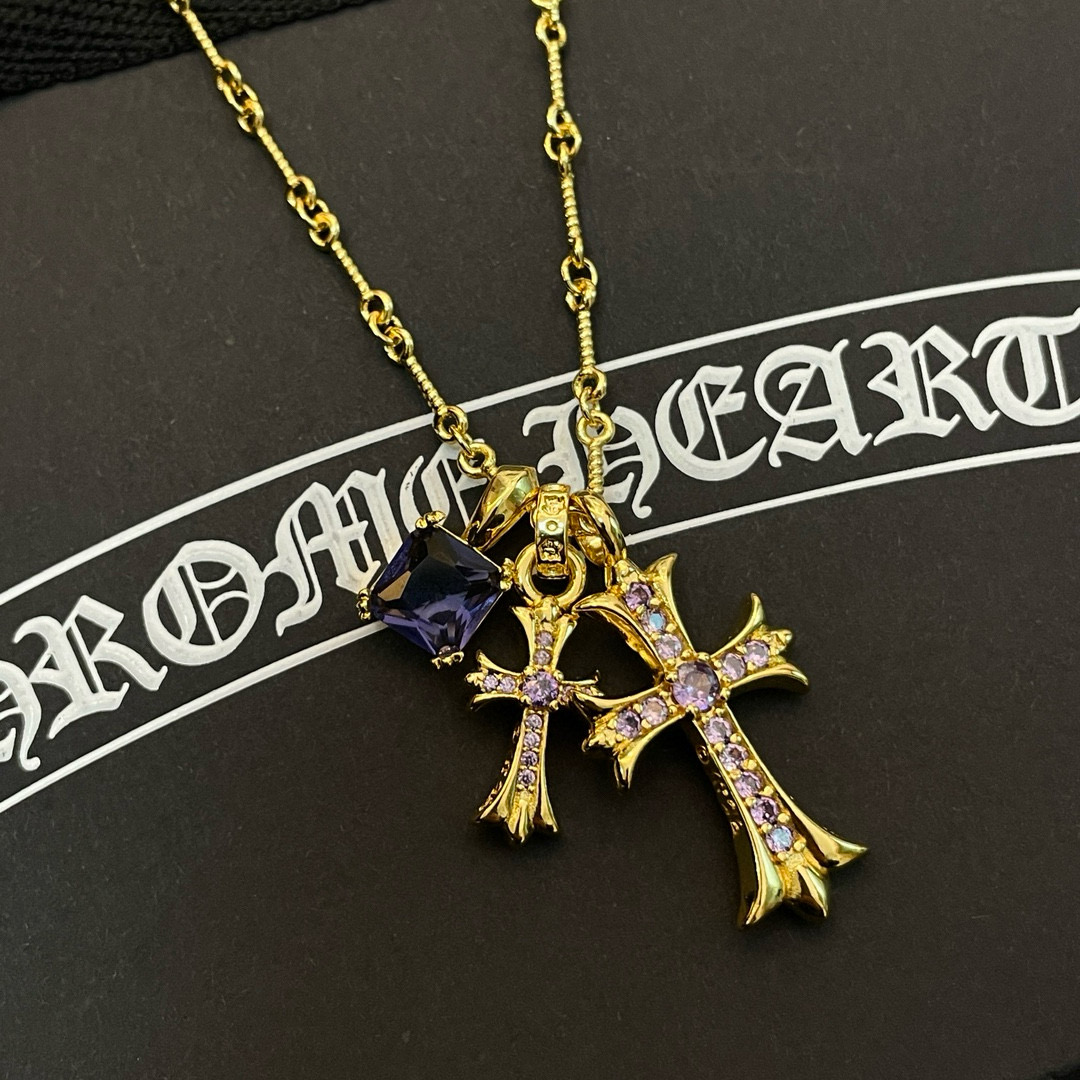 新款【专柜品质】Chrome Hearts克罗心麻花双十字架项链 满钻十字架吊坠 快手/ins/小红书
