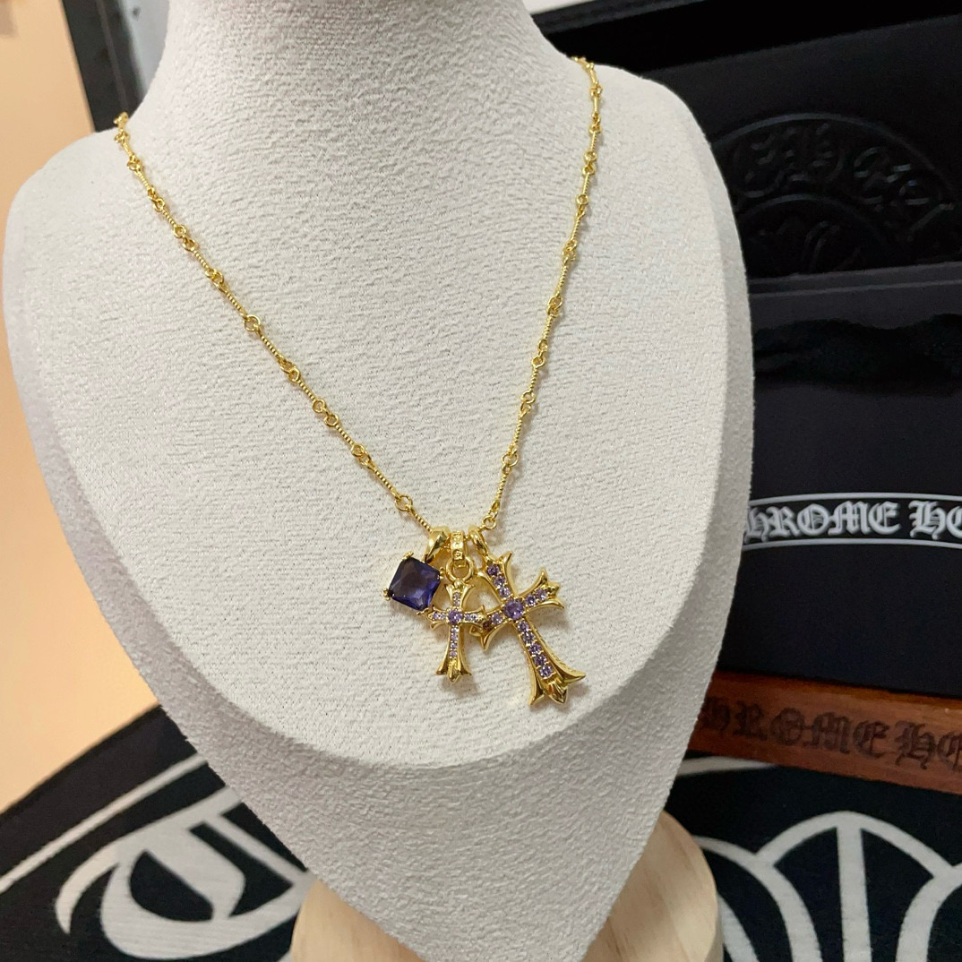  新款【专柜品质】Chrome Hearts克罗心麻花双十字架项链 满钻十字架吊坠 快手/ins/小红书
