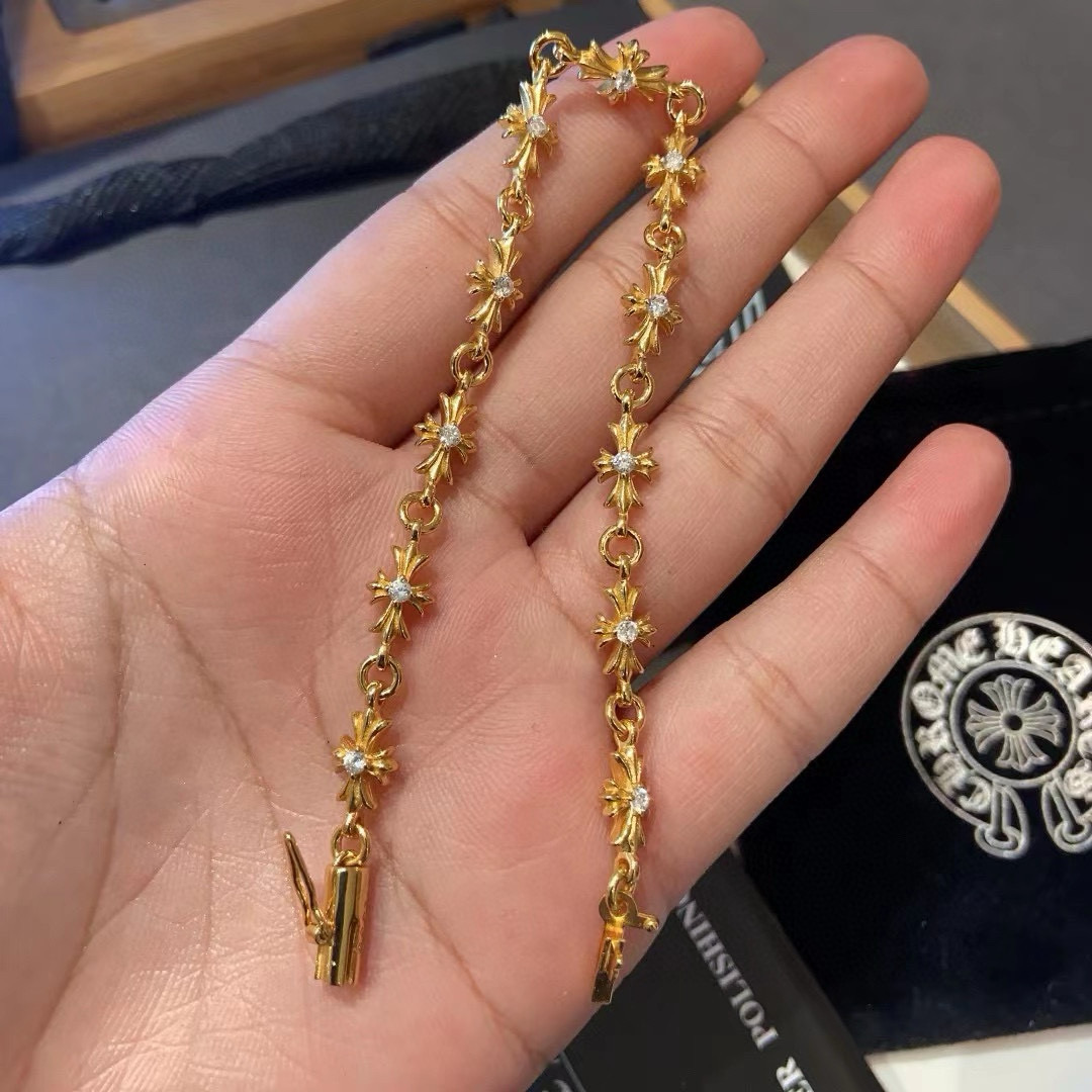  Chrome Hearts ❤️ 克罗心黄金色镶钻手链  原版复刻 区别于市面版本 纯手工打造 ～正品