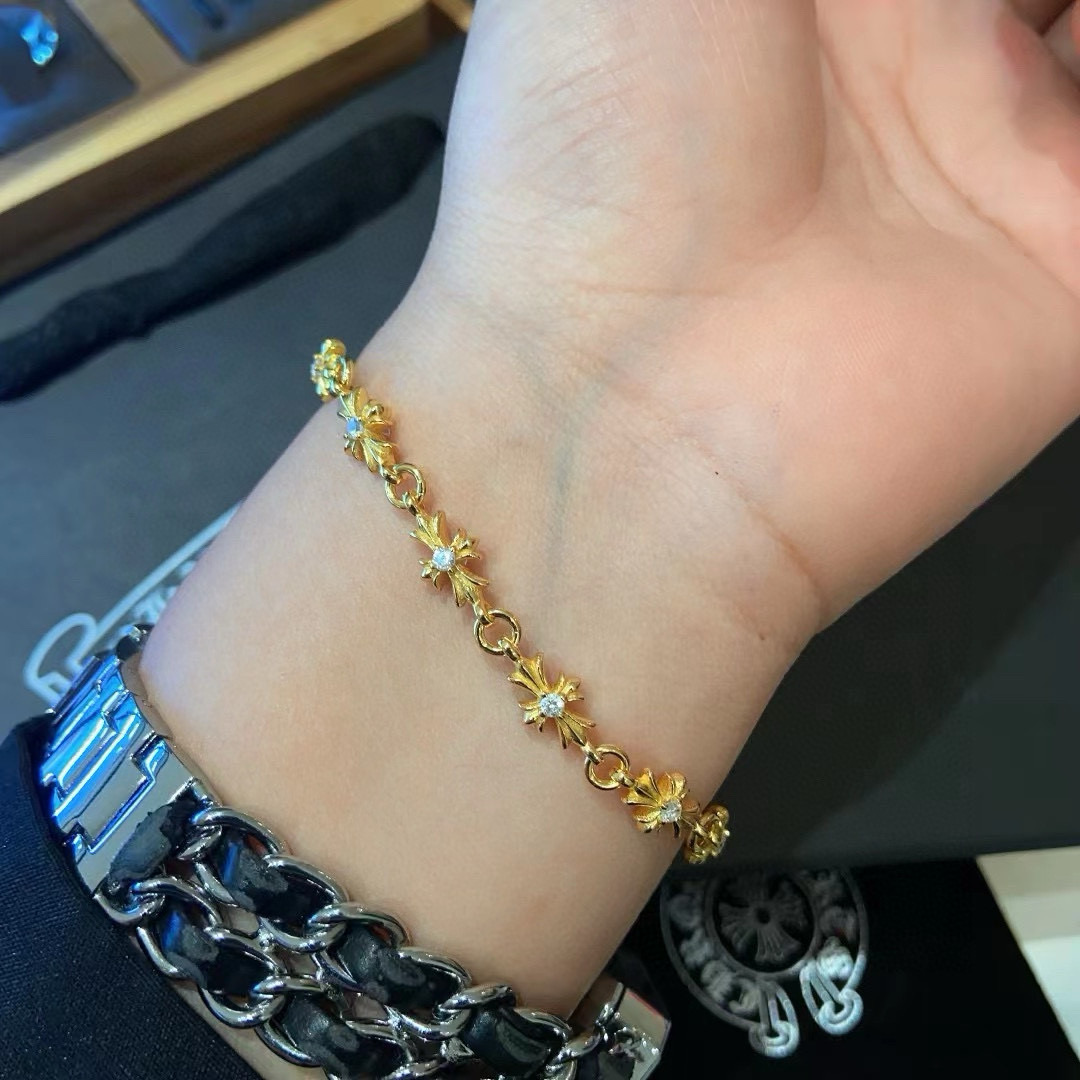  Chrome Hearts ❤️ 克罗心黄金色镶钻手链  原版复刻 区别于市面版本 纯手工打造 ～正品
