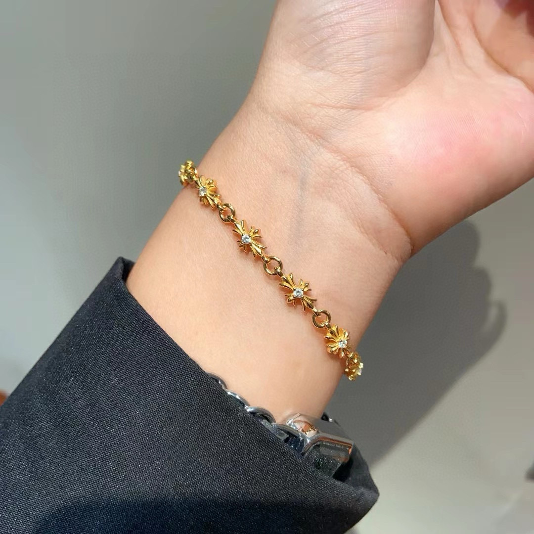  Chrome Hearts ❤️ 克罗心黄金色镶钻手链  原版复刻 区别于市面版本 纯手工打造 ～正品