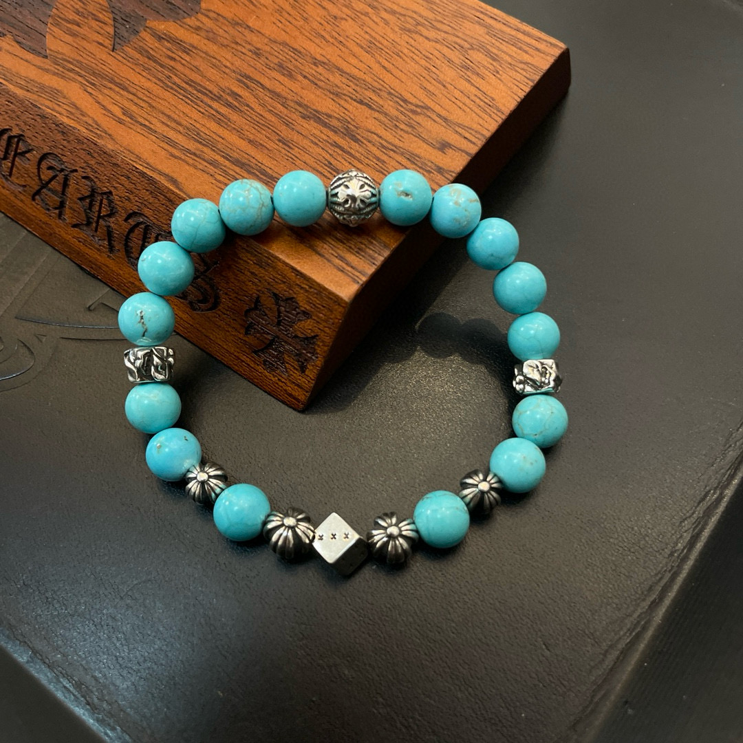  新款【专柜品质】Chrome Hearts克罗心 经典复古多元素蓝松石手链 手串，凹凸造型不同的花纹设