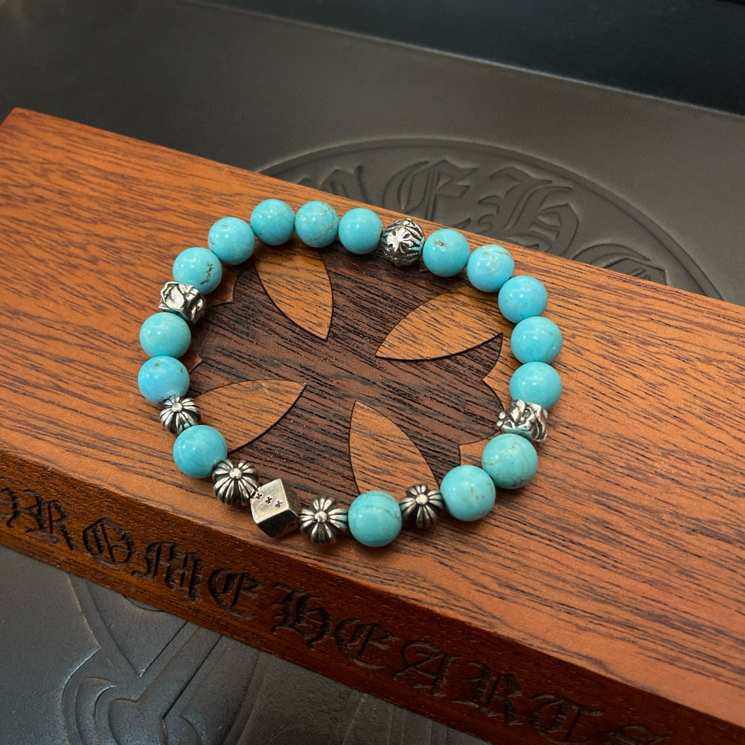  新款【专柜品质】Chrome Hearts克罗心 经典复古多元素蓝松石手链 手串，凹凸造型不同的花纹设