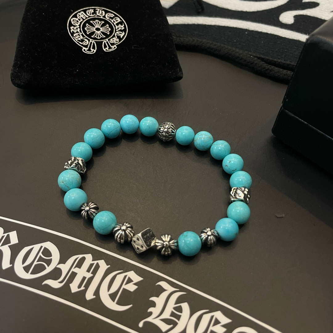  新款【专柜品质】Chrome Hearts克罗心 经典复古多元素蓝松石手链 手串，凹凸造型不同的花纹设