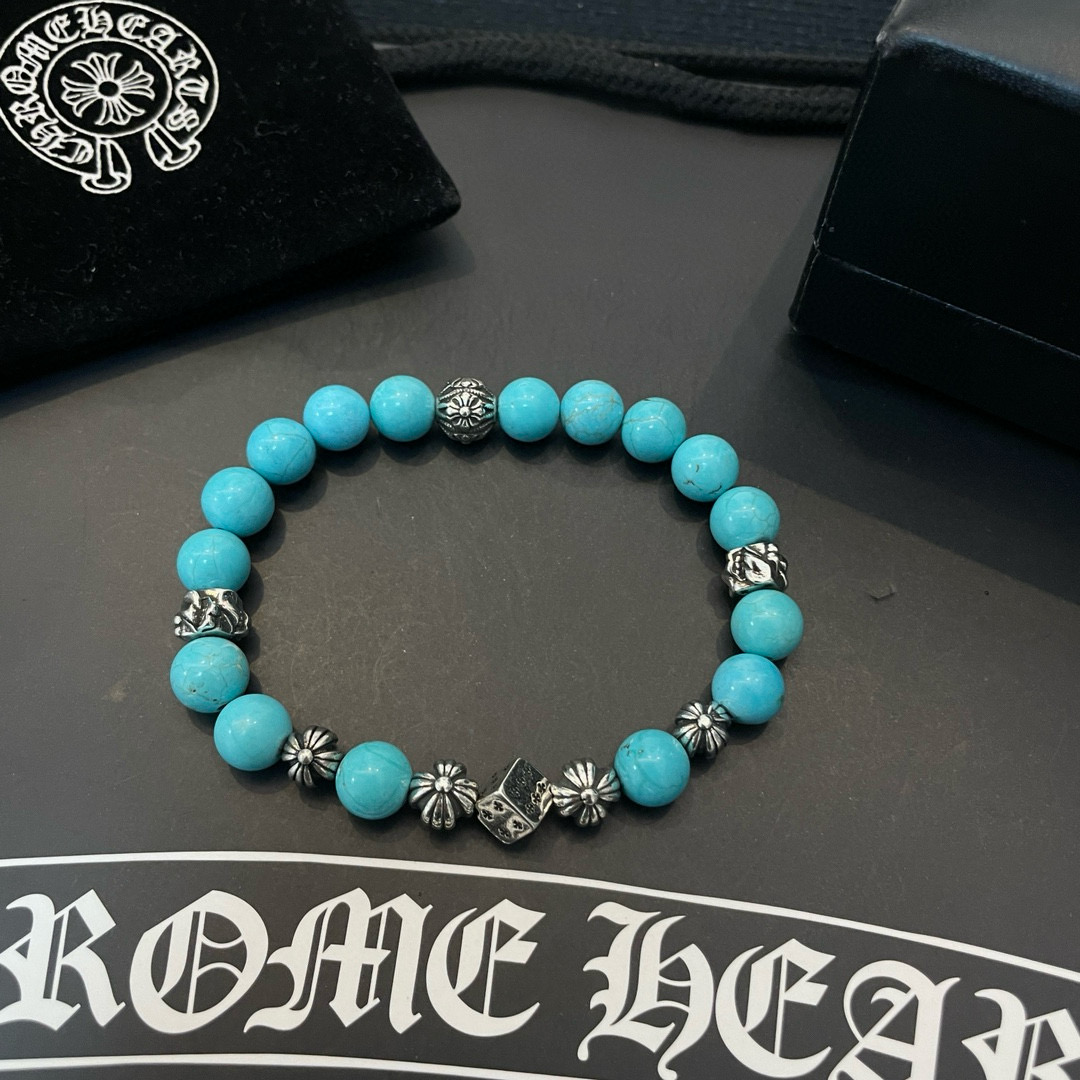  新款【专柜品质】Chrome Hearts克罗心 经典复古多元素蓝松石手链 手串，凹凸造型不同的花纹设