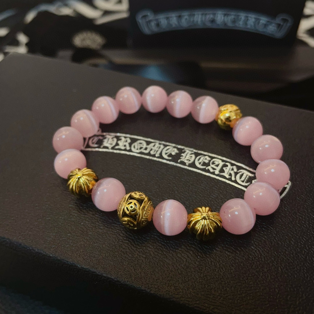  新款【专柜品质】Chrome Hearts克罗心 经典复古多元素猫眼石手链手串，凹凸造型不同的花纹设计