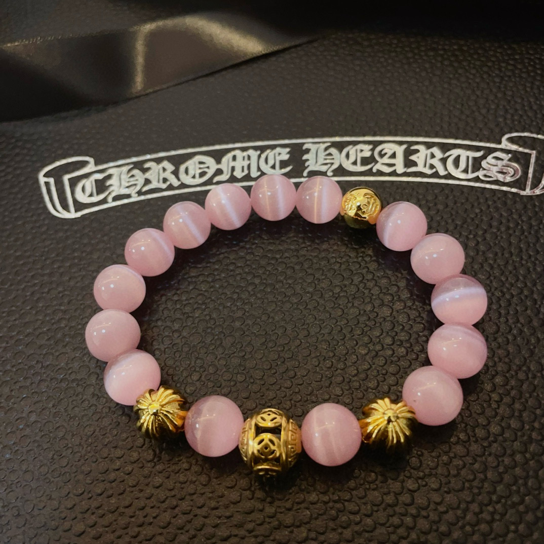  新款【专柜品质】Chrome Hearts克罗心 经典复古多元素猫眼石手链手串，凹凸造型不同的花纹设计