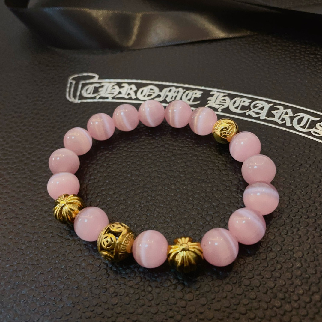  新款【专柜品质】Chrome Hearts克罗心 经典复古多元素猫眼石手链手串，凹凸造型不同的花纹设计