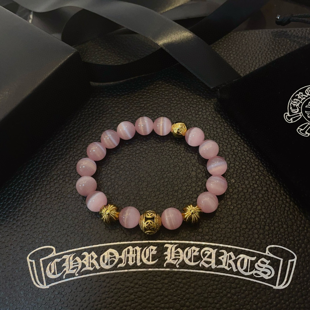  新款【专柜品质】Chrome Hearts克罗心 经典复古多元素猫眼石手链手串，凹凸造型不同的花纹设计