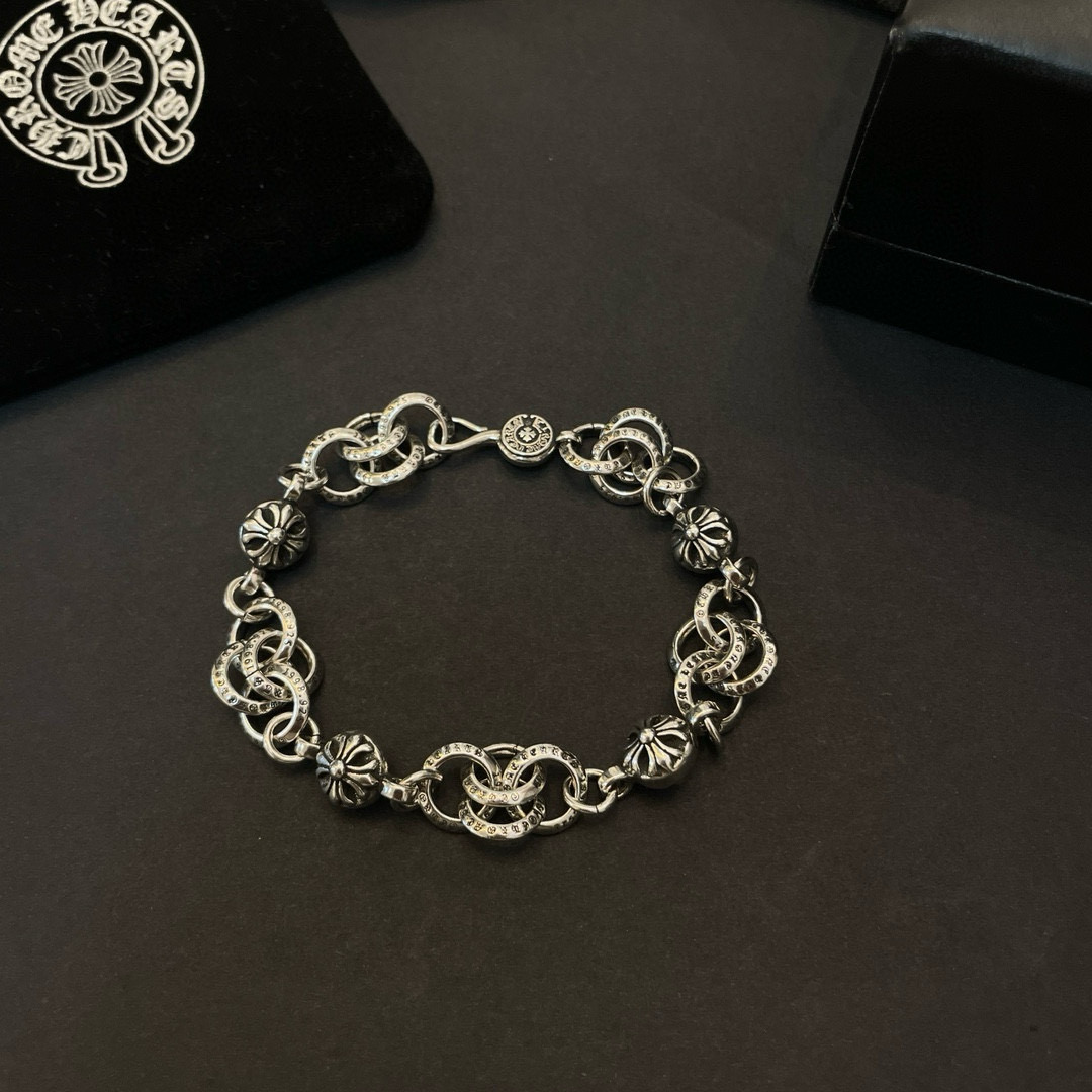  新款【专柜品质】Chrome Hearts克罗心 经典复古手链 十字花球圆扣凹凸造型不同的花纹设计风格