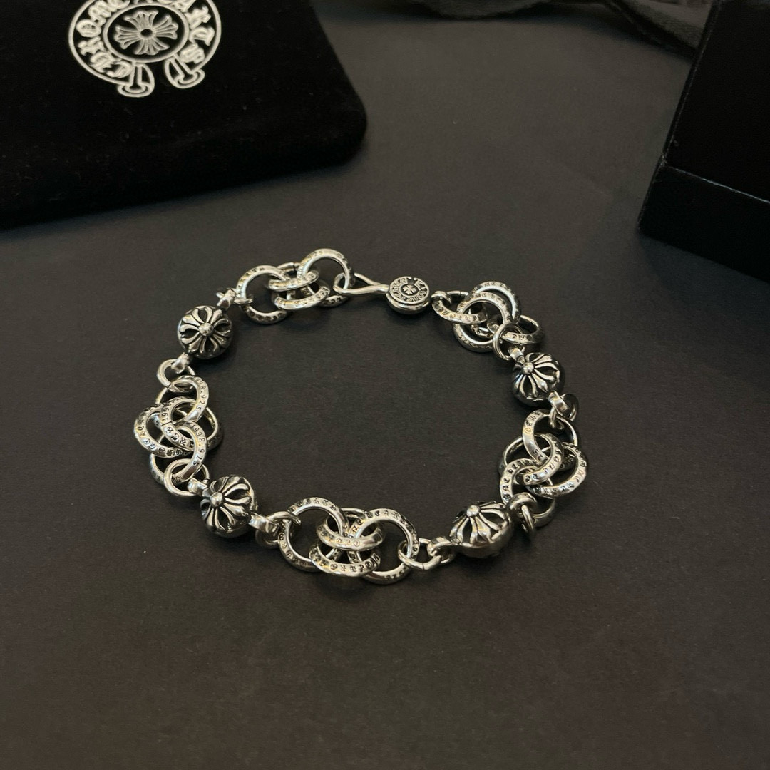  新款【专柜品质】Chrome Hearts克罗心 经典复古手链 十字花球圆扣凹凸造型不同的花纹设计风格