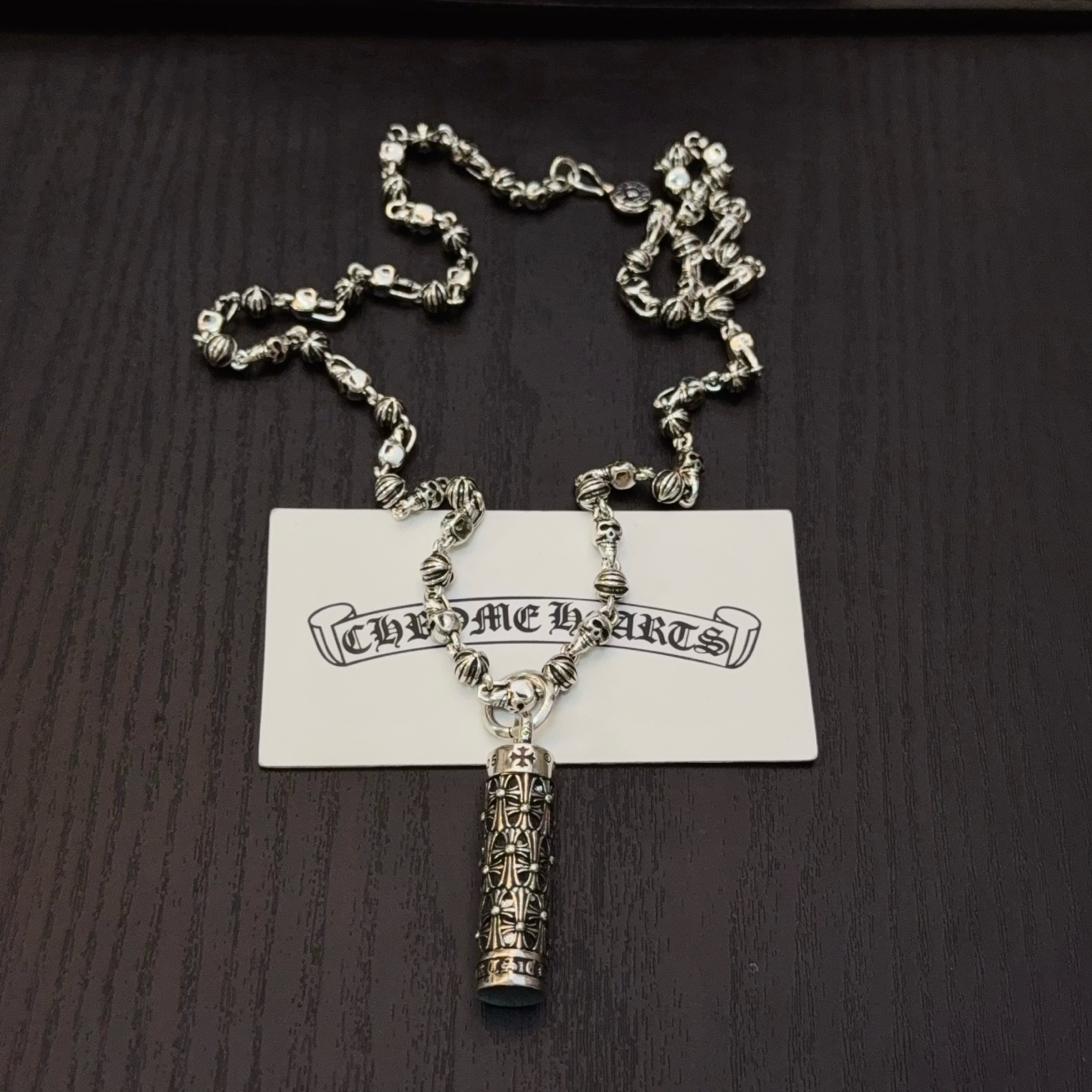  新款【专柜品质】Chrome Hearts克罗心经典复古骷髅头十字花球项链，十字花圆柱吊坠 凹凸造型不