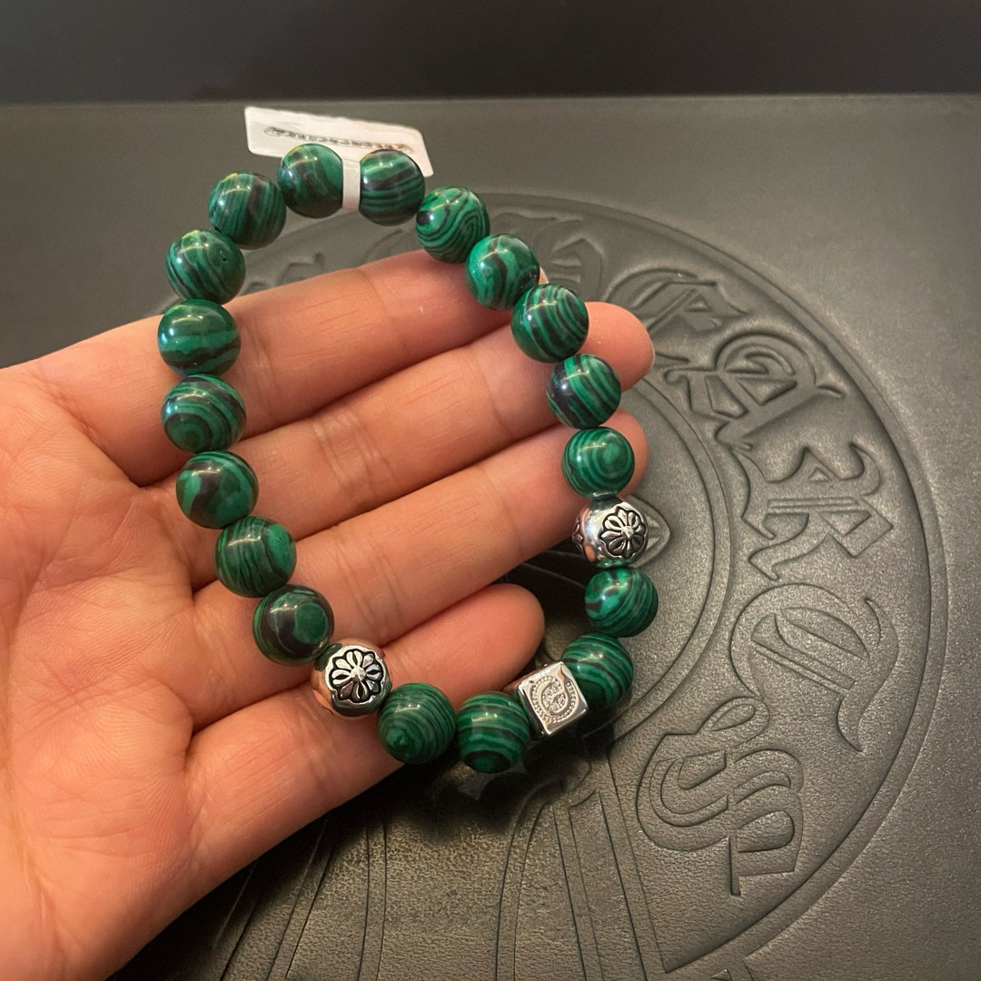  新款【专柜品质】Chrome Hearts克罗心 经典复古孔雀绿石*多元素手链 凹凸造型不同的花纹设计